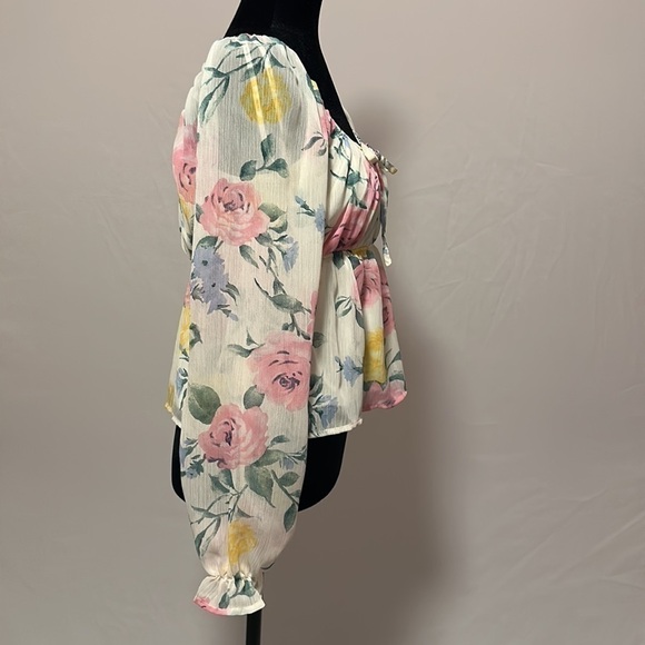 Forever 21 juniors womens square neck long sleeve blouse size M - Picture 4 of 6